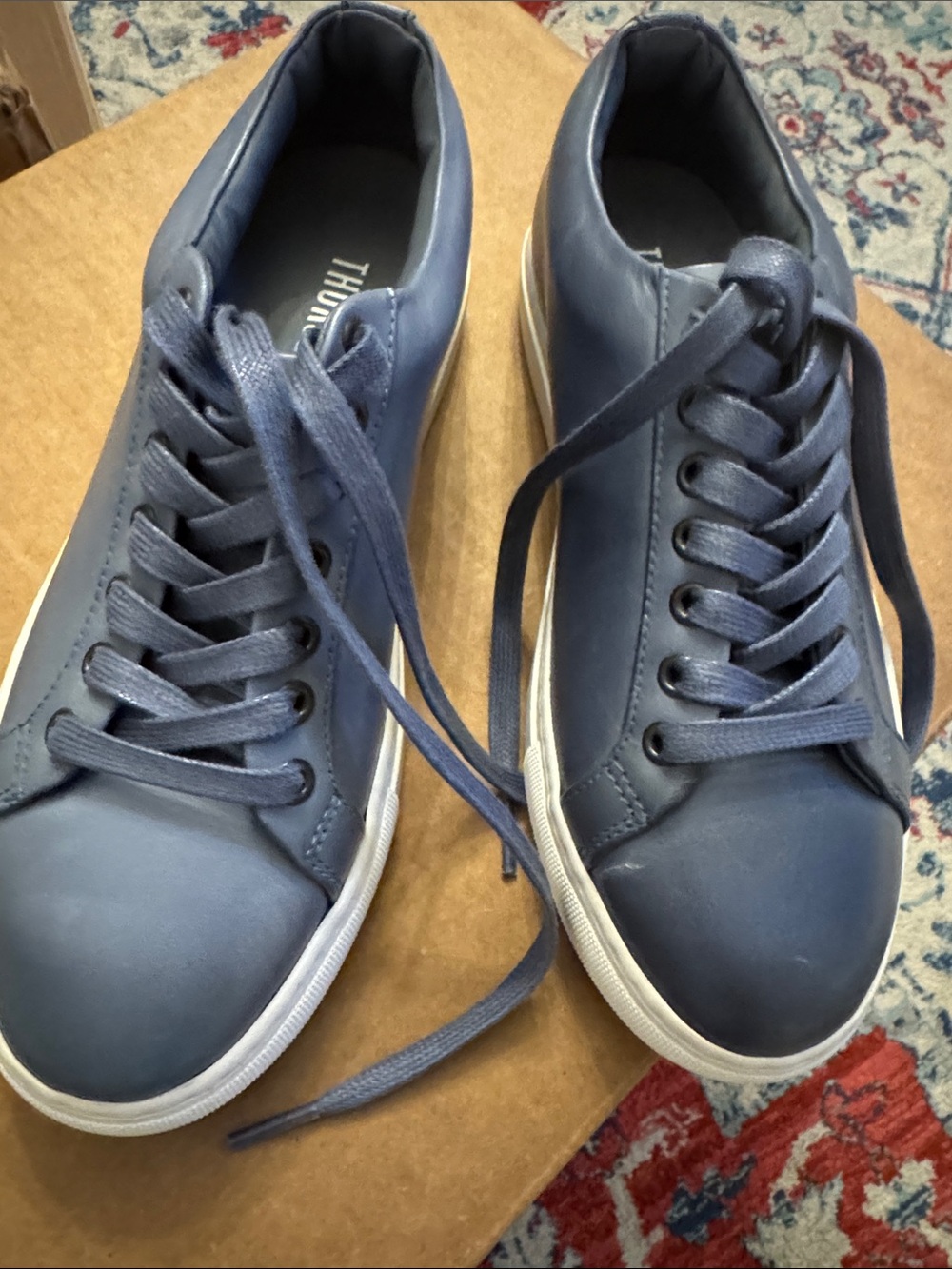 Thursday Boot Company Navy Leather Low-Top Sneakers with White Sole